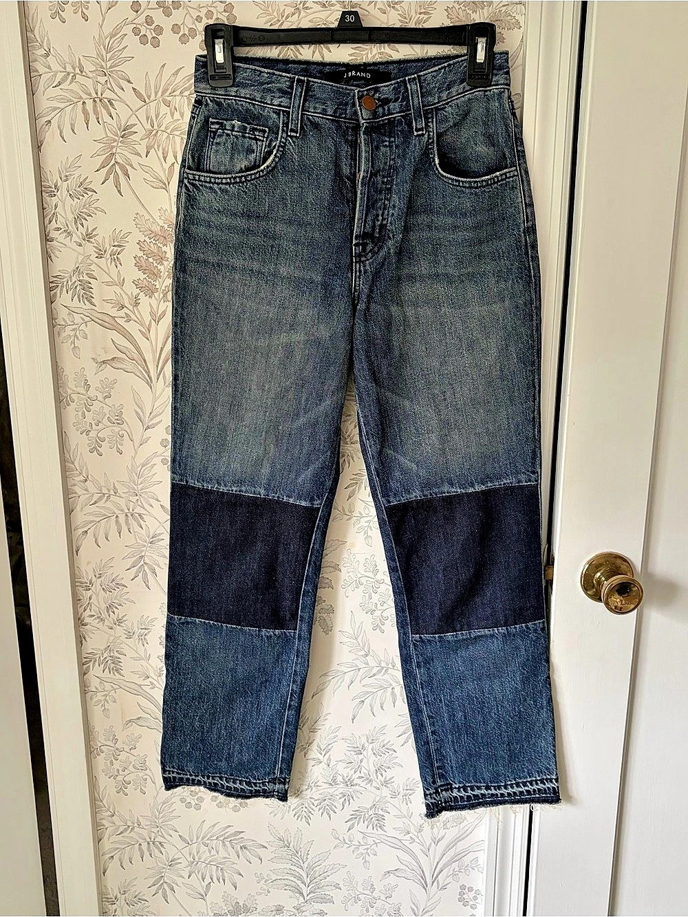 J Brand Color Block Straight Leg Jeans in Blue